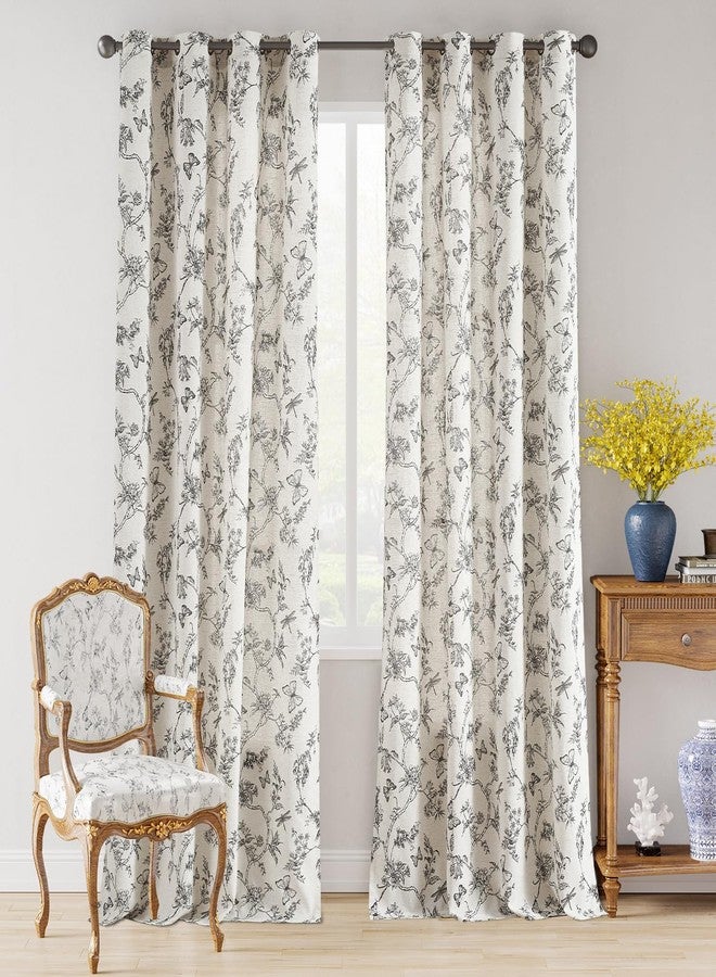 Lazzzy Linen Black Floral Farmhouse Curtains 96 Inches Long Drapes for Living Room Bedroom Pattern Light Filtering Country Vintage Curtain Grommet Top, 2 Panels, Black on Beige - Image 2