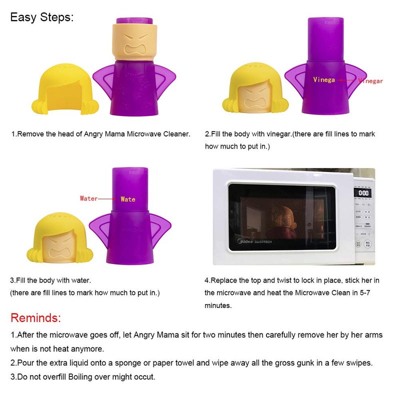 Aivwis Angry Mom Microwave Cleaner, Mad Mama Microwave Steam Cleaner, Just Add Vinegar and Water, Easily Cleans the Crud in Minutes (Purple) - Image 5