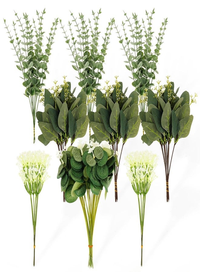 LAINIUTE 120Pcs Eucalyptus Greenery Stems, Fade Resistant Artificial Greenery Stems, Easy to Assemble Simulated Eucalyptus for Wedding Decor Vase Floral Arrangement Centerpiece - Image 1