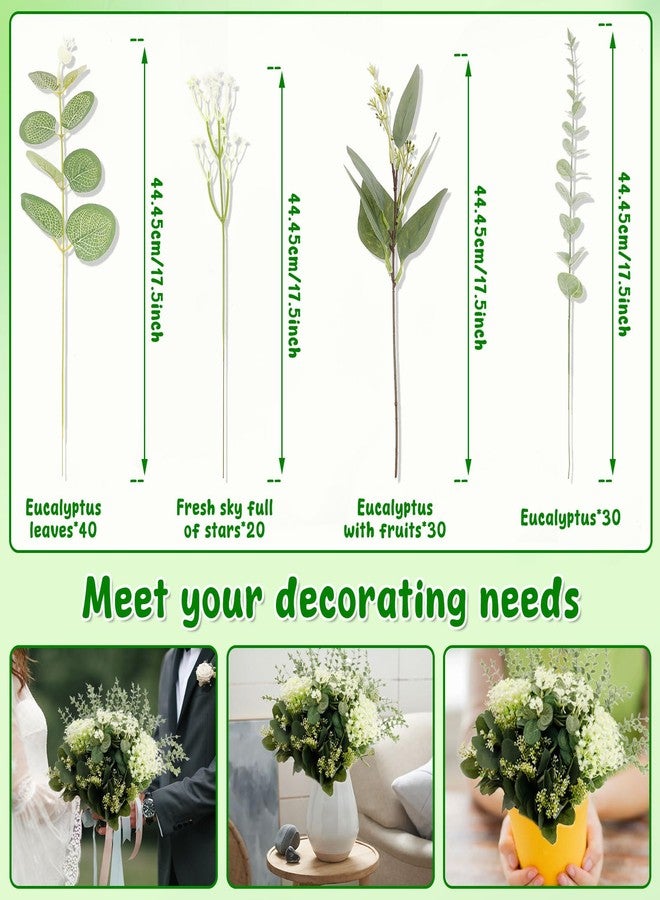 LAINIUTE 120Pcs Eucalyptus Greenery Stems, Fade Resistant Artificial Greenery Stems, Easy to Assemble Simulated Eucalyptus for Wedding Decor Vase Floral Arrangement Centerpiece - Image 2