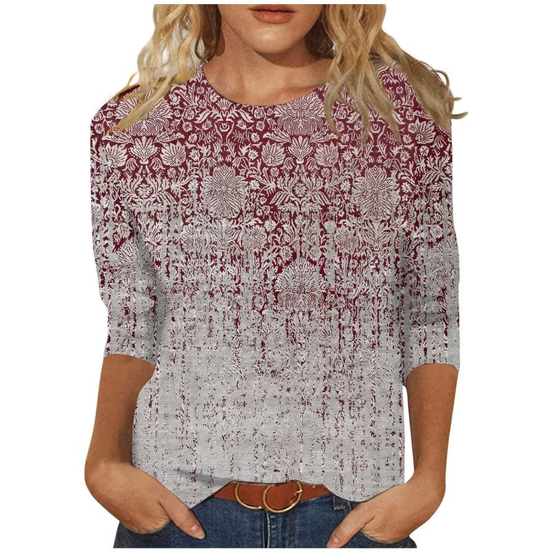 Women'S 3D Printed Crewneck 7-Sleeve T-Shirt - Image 1