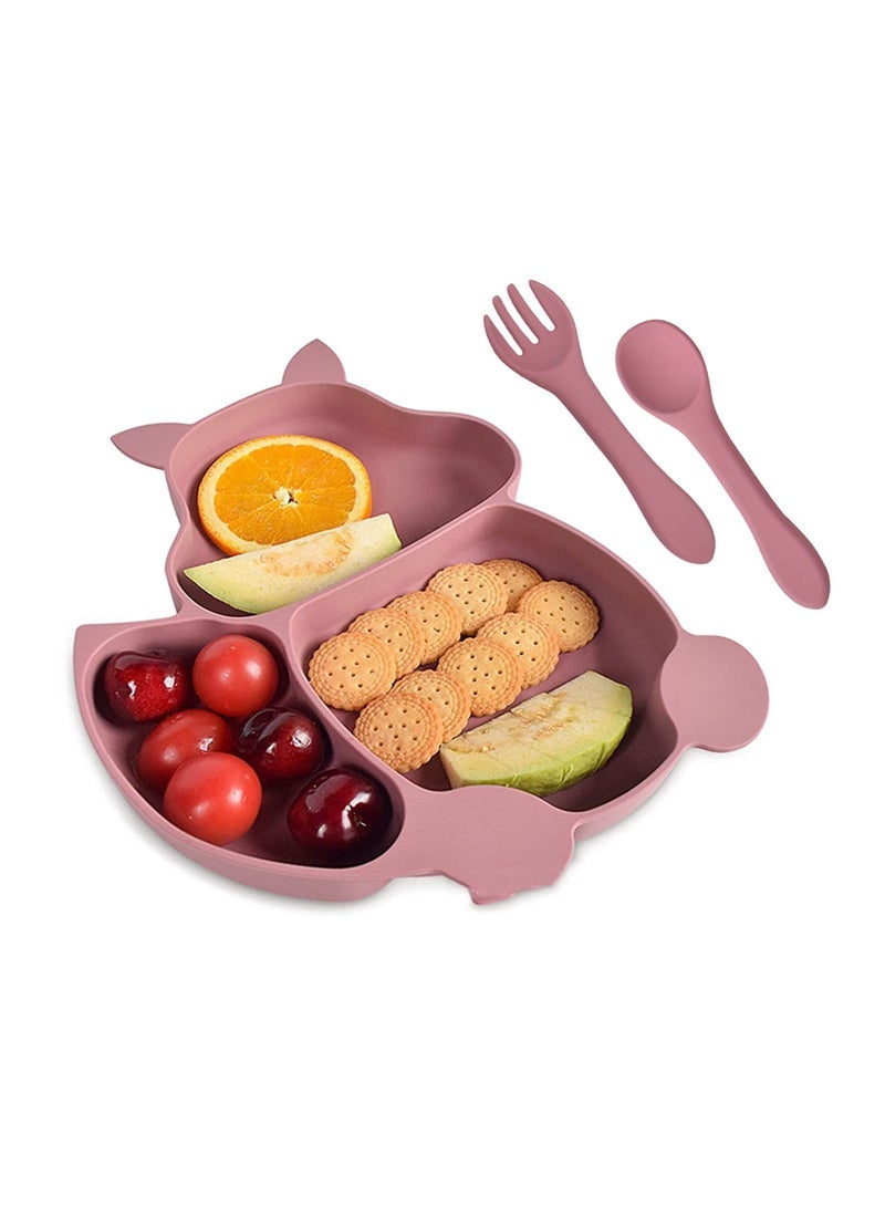 Loquat Baby Silicone Plate Adsorbable with Spoon and Fork Set Children's Split Chuck Self-Feeding Training BPA Free Baby Dinner Plates Microwave Dishwasher safe - Image 1