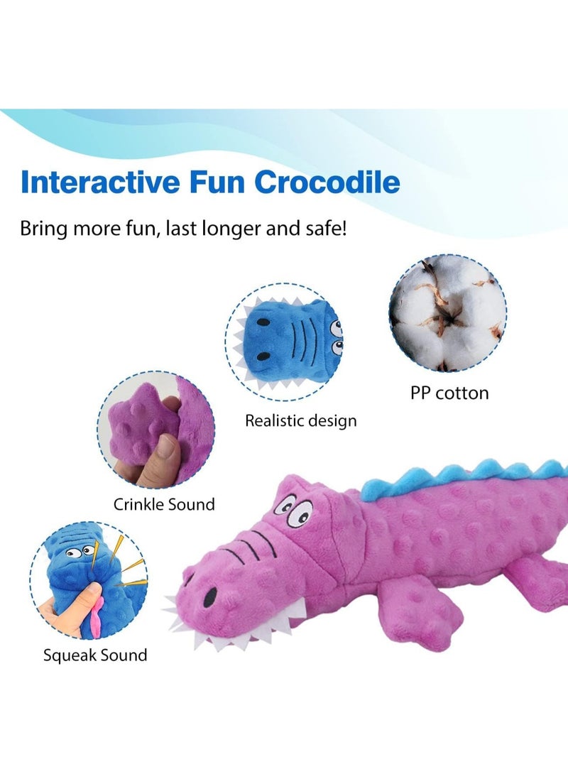 2 Pack Dog Squeaky Toys, Cute Stuffed Plush Dog Chew Toys for Puppy Teething, Durable Interactive dog toys for Small, Medium and Large(Blue+Purple, Crocodiles) - Image 4