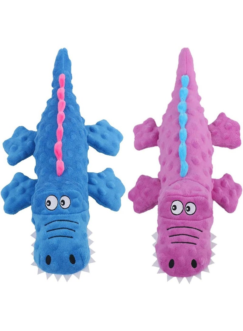 2 Pack Dog Squeaky Toys, Cute Stuffed Plush Dog Chew Toys for Puppy Teething, Durable Interactive dog toys for Small, Medium and Large(Blue+Purple, Crocodiles) - Image 1