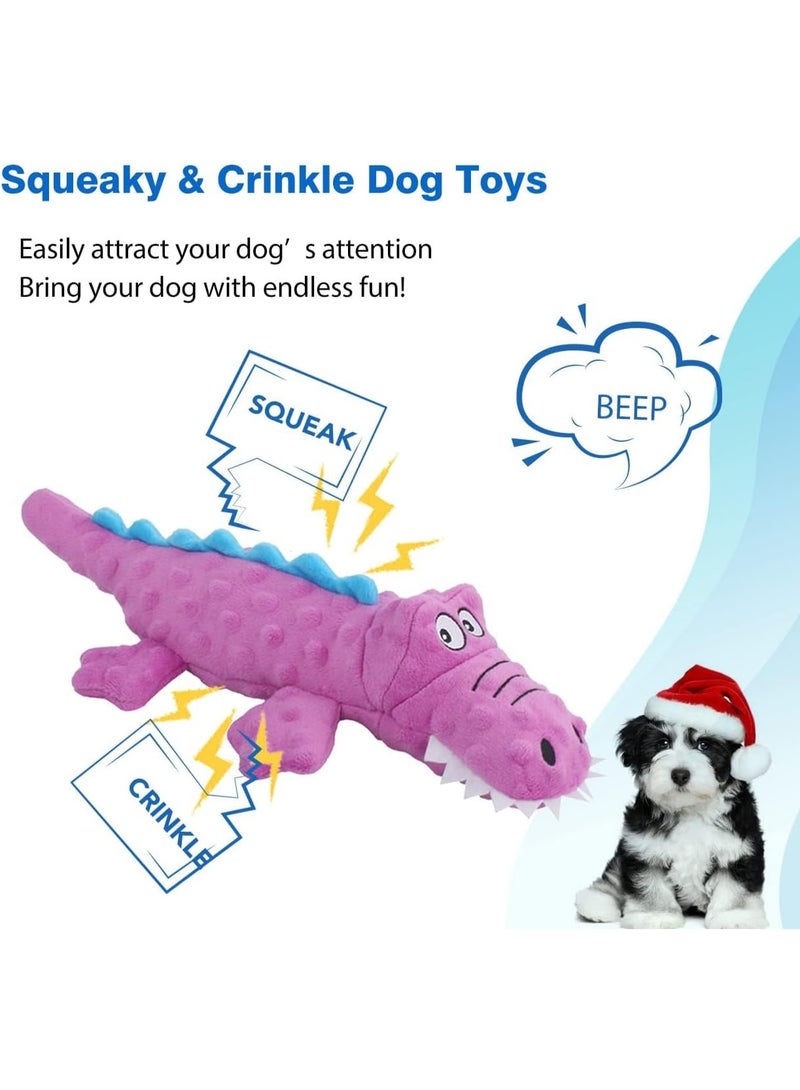 2 Pack Dog Squeaky Toys, Cute Stuffed Plush Dog Chew Toys for Puppy Teething, Durable Interactive dog toys for Small, Medium and Large(Blue+Purple, Crocodiles) - Image 2