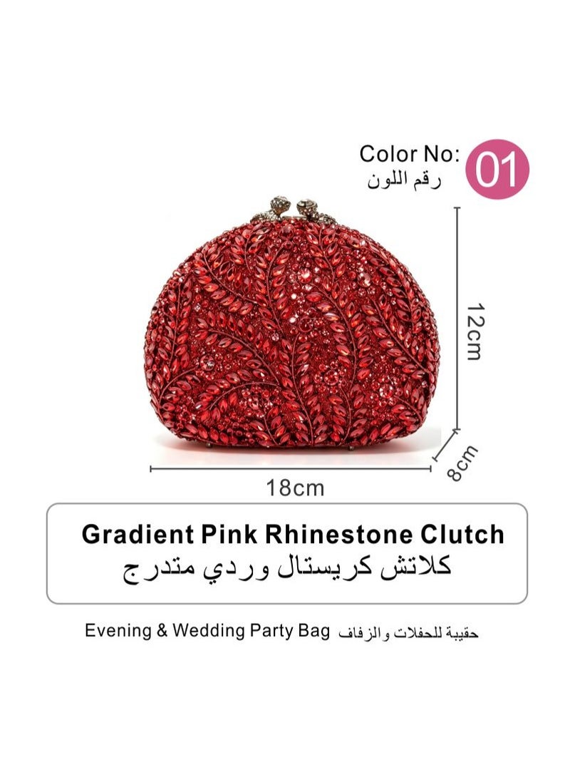 Luxury Leaf Rhinestone Evening Clutch Bag, Sparkly Crystal Formal Wedding Party Handbag with Detachable Shoulder Chain