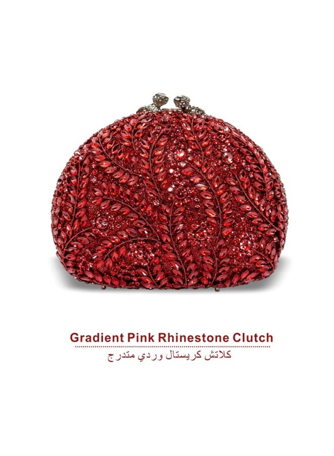 Luxury Leaf Rhinestone Evening Clutch Bag, Sparkly Crystal Formal Wedding Party Handbag with Detachable Shoulder Chain