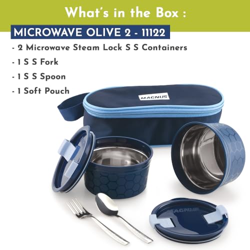 Magnus Microwave Olive 2 Lunch Box - 2 Microwave Safe Steamlock Stainless Steel Containers - Airtight & Leakproof - Ideal Lunch Box for Kids - Lunch Boxes for Office Men, Women & School - Image 2