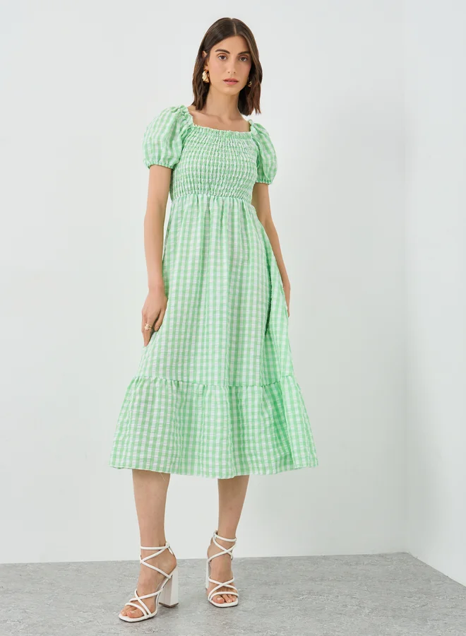 Take Two Take Two Women Green Gingham Checked Midi Dress