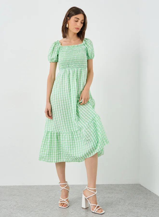 Take Two Take Two Women Green Gingham Checked Midi Dress
