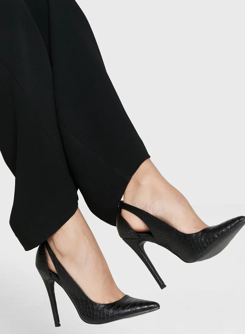 ELLA Croc Effect Cutout Detail Pointed Pump Black