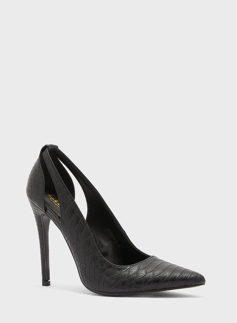 ELLA Croc Effect Cutout Detail Pointed Pump Black
