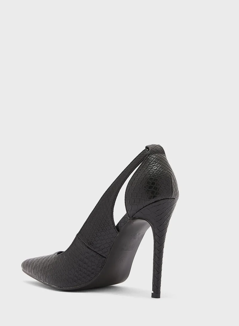 ELLA Croc Effect Cutout Detail Pointed Pump Black