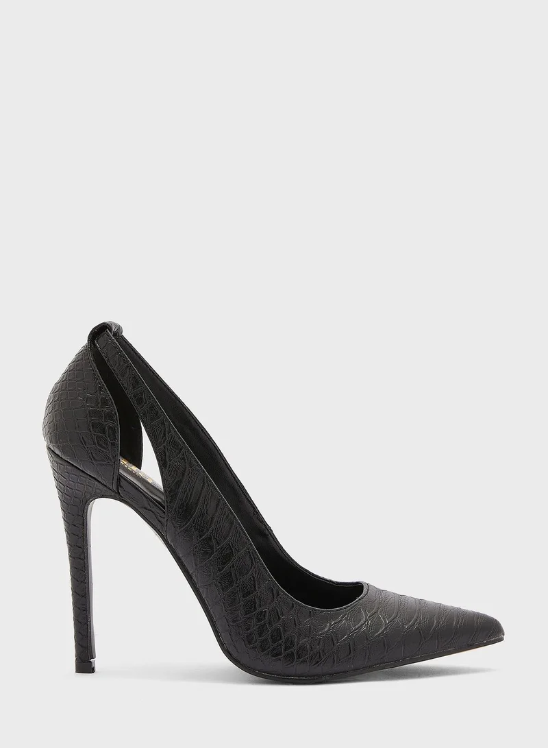 ELLA Croc Effect Cutout Detail Pointed Pump Black