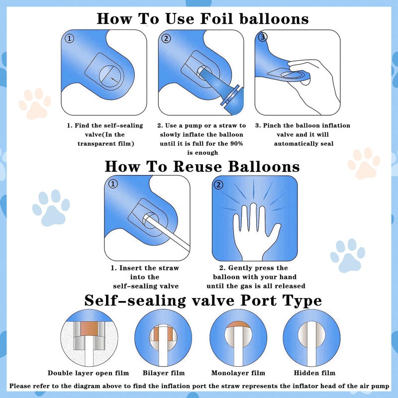 Lcoor Dog Paw Birthday Decorations, 40'' Blue Dog Paw Number 2 Balloon for 2nd Birthday Party Decor (2nd) - Image 3