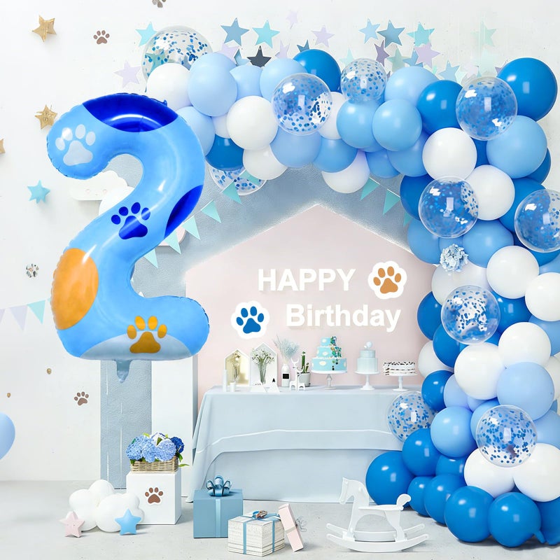 Lcoor Dog Paw Birthday Decorations, 40'' Blue Dog Paw Number 2 Balloon for 2nd Birthday Party Decor (2nd) - Image 4