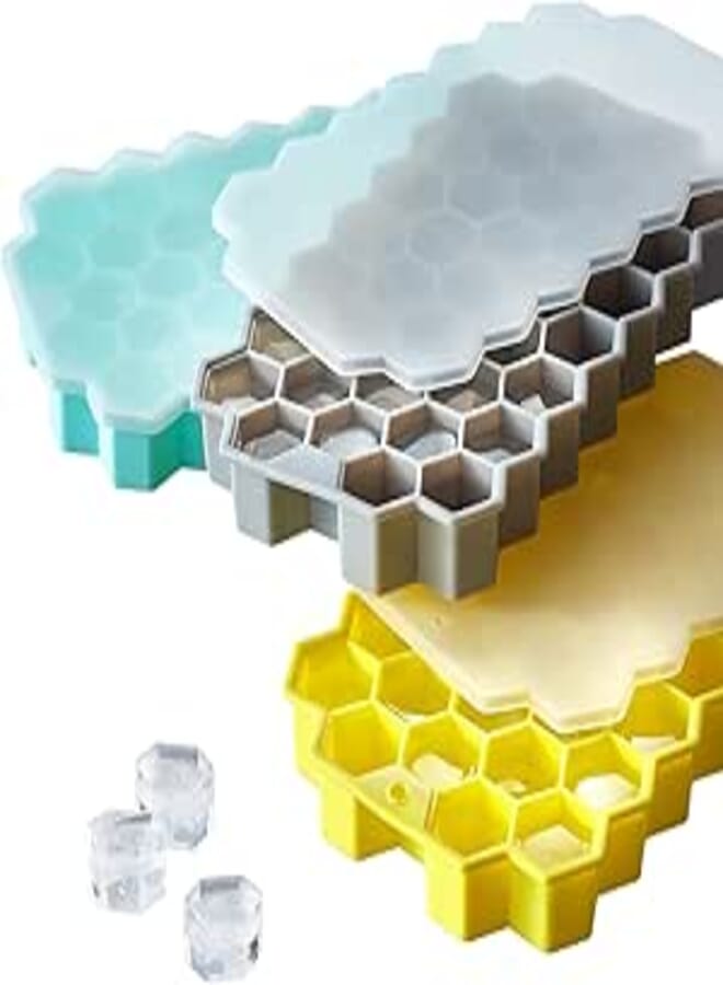 PrimeMed Honeycomb Ice Cube Mold Multipack – 3 Color Hexagon Ice Cube Trays, Reusable Food Grade Silicone (Green, Silver, Yellow) (1 of Each Color)