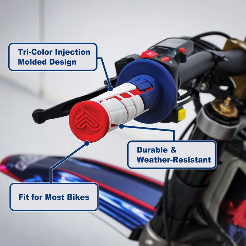 PIVOTRAX GRIPi Handlebar Grips â€“ Triple Color Injection (Red/Blue/White), Fit for Dirt Bikes & E-Dirt Bikes, Anti-Slip, Durable Motorcycle Grips (Black) - Image 4