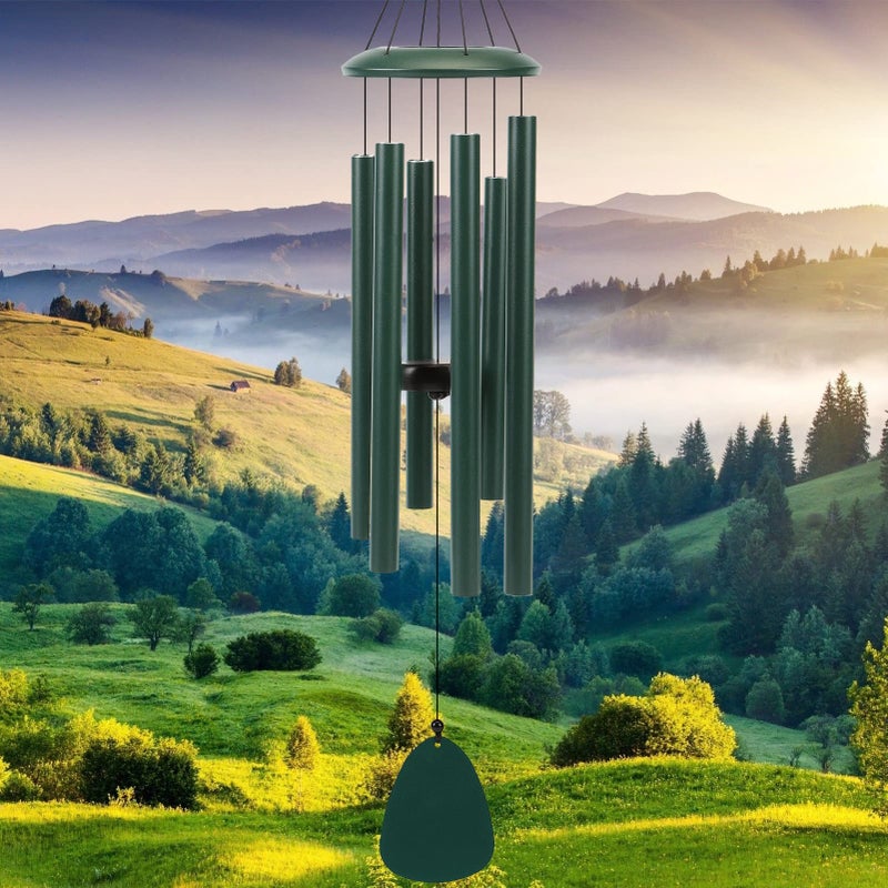 FSVGYY Wind-Chimes-Outdoor-Deep-Tone, Large Soothing Melodic Tones Windchimes, Wind Chimes for Outside, Memorial Wind Chime Best Gift for Mom Women Grandma Neighbors(32" Forest Green Coated Aluminum) - Image 1