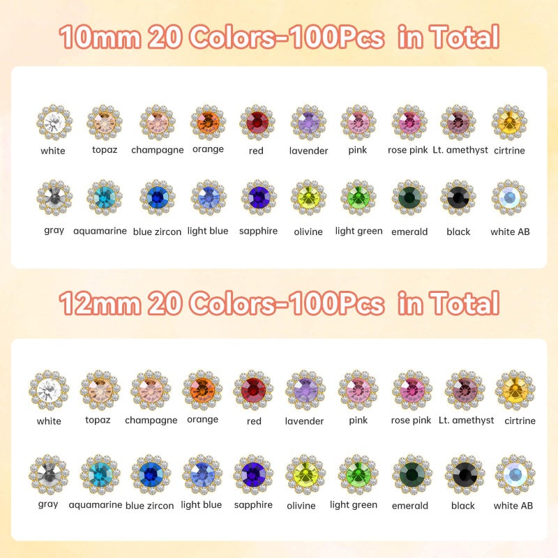 ABEJFIC 200 PCS 20 Mixed Colors Sew on Rhinestones, 10mm 12mm Crystal Glass Metal Base Flower Claw Rhinestone for Crafting, Bedazzling Rhinestones for Clothes Shoes Hats Bags & Sewing Accessories - Image 2