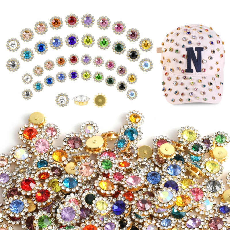 ABEJFIC 200 PCS 20 Mixed Colors Sew on Rhinestones, 10mm 12mm Crystal Glass Metal Base Flower Claw Rhinestone for Crafting, Bedazzling Rhinestones for Clothes Shoes Hats Bags & Sewing Accessories - Image 1