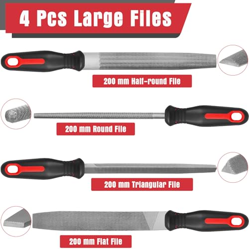 Keze 25 Pcs Metal File Set,Premium T12 Carbon Steel Flat/Half-Round/Round/Triangle Large Files,14 Pcs Needle Files with Case,4 Pcs Sandpaper,Brush,and A Pair of Gloves,for Woodworking. - Image 2