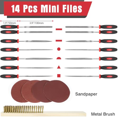 Keze 25 Pcs Metal File Set,Premium T12 Carbon Steel Flat/Half-Round/Round/Triangle Large Files,14 Pcs Needle Files with Case,4 Pcs Sandpaper,Brush,and A Pair of Gloves,for Woodworking. - Image 3