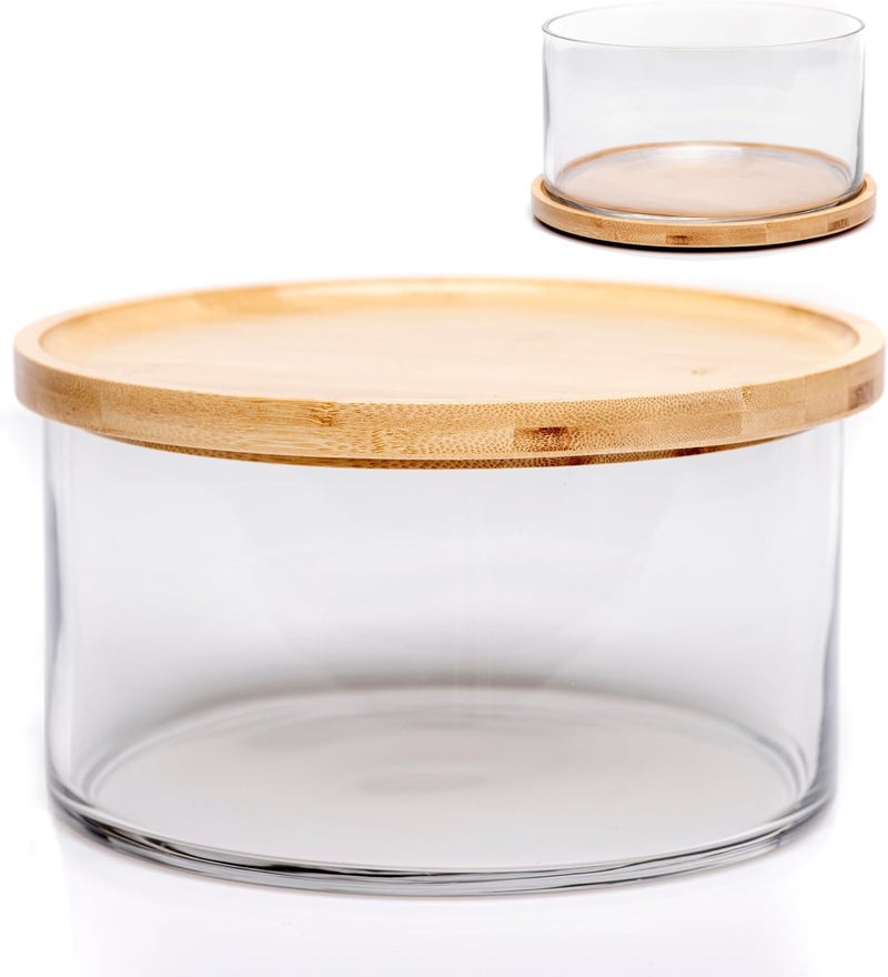 25DOL XXL 125 Ounces Airtight Lid Clear Glass Salad Bowl DishHand Blown Dual Function Bamboo Lid  Extra Large Mixing Bowl for Salads Dessert Fruit Punch  Centerpiece Large Serving Bowls - Image 1