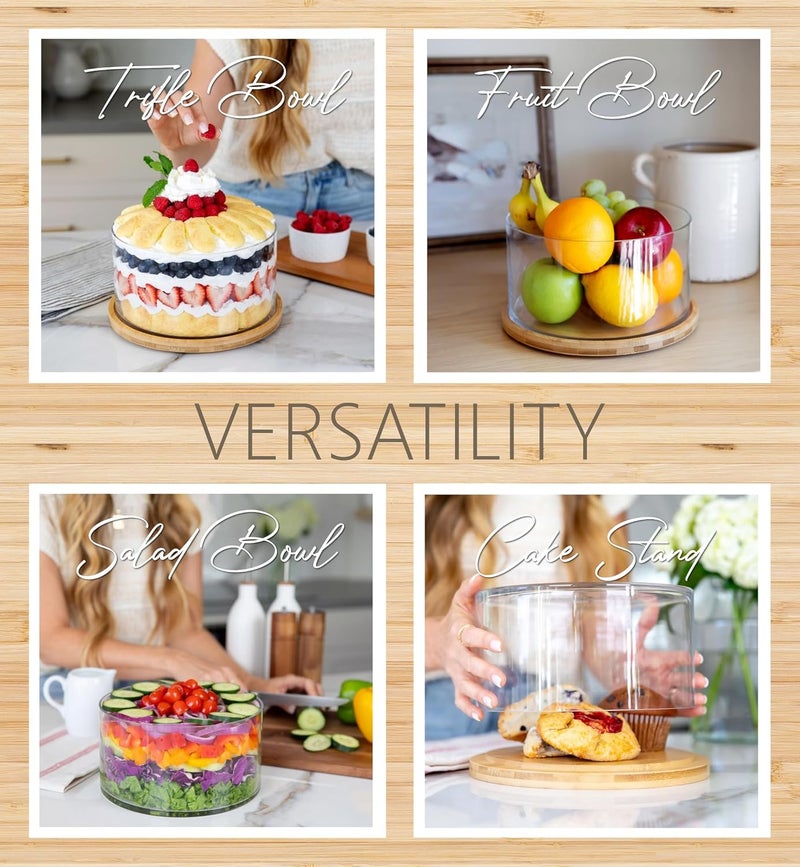 25DOL XXL 125 Ounces Airtight Lid Clear Glass Salad Bowl DishHand Blown Dual Function Bamboo Lid  Extra Large Mixing Bowl for Salads Dessert Fruit Punch  Centerpiece Large Serving Bowls - Image 3