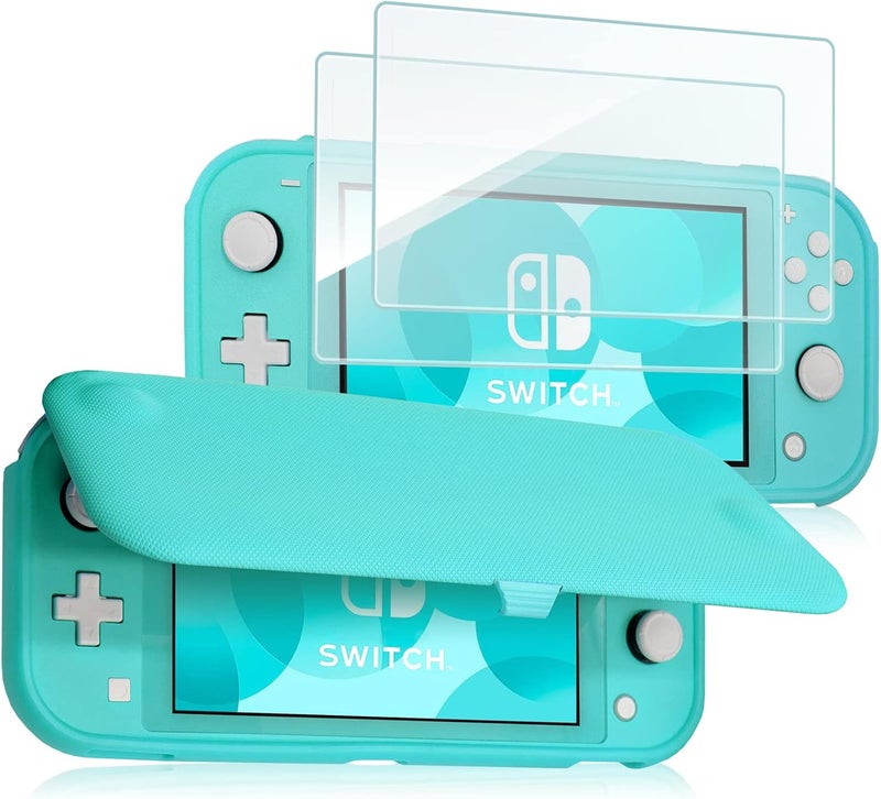 Procase Flip Cover for Nintendo Switch Lite with 2 Pack Tempered Glass Screen Protectors, Slim Protective Case with Magnetically Detachable Front Cover for Nintendo Switch Lite 2019 -Turquoise - Image 1