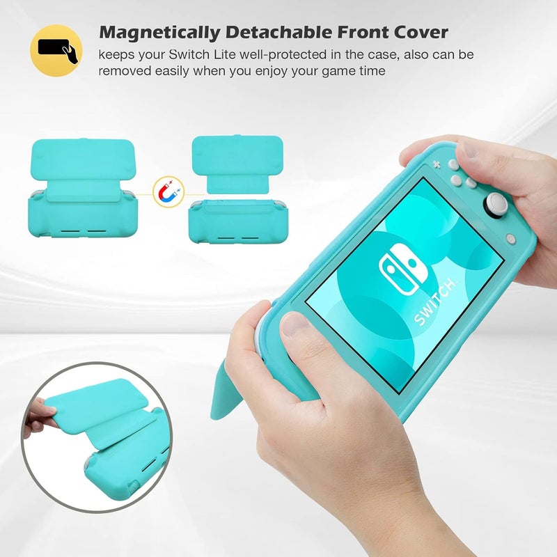 Procase Flip Cover for Nintendo Switch Lite with 2 Pack Tempered Glass Screen Protectors, Slim Protective Case with Magnetically Detachable Front Cover for Nintendo Switch Lite 2019 -Turquoise - Image 4