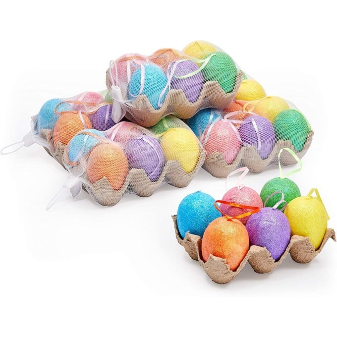 EASTER EGG ORNAMENTS IN 6 SPARKLE COLORS 36 PACK
