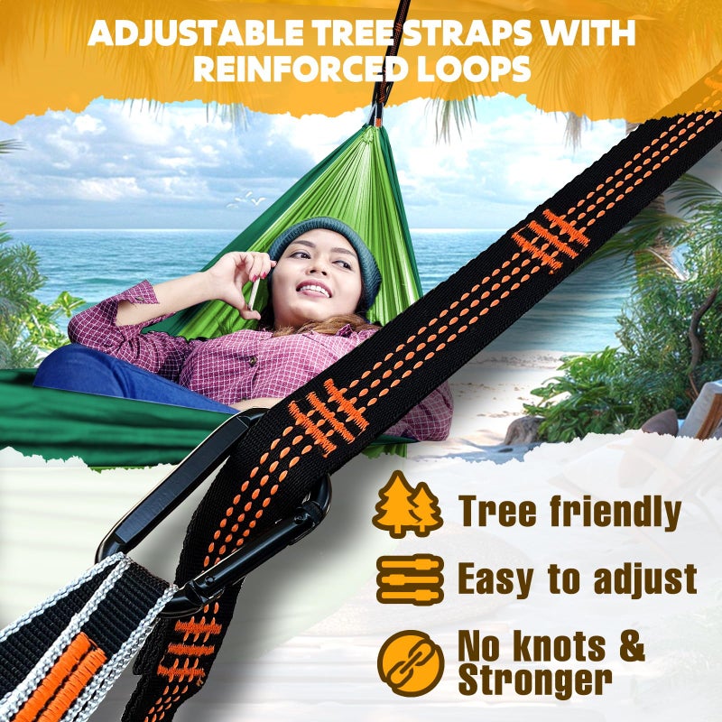 NATUREFUN Ultra-Light Travel Camping Hammock | 300kg Load Capacity,(275 x 140 cm) Breathable,Quick-Drying Parachute Nylon | 2 x Premium Carabiners,2 x Nylon Slings Included | Outdoor Indoor Garden - Image 3