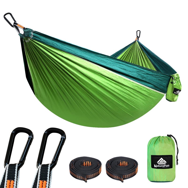 NATUREFUN Ultra-Light Travel Camping Hammock | 300kg Load Capacity,(275 x 140 cm) Breathable,Quick-Drying Parachute Nylon | 2 x Premium Carabiners,2 x Nylon Slings Included | Outdoor Indoor Garden - Image 1