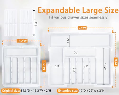 Homecor Silverware Organizer for Kitchen Drawer Expandable Utensil Drawer Organizer with 2 Knife Block Flatware and Cutlery Holder Adjustable Plastic Storage for Spoons Forks Knives - Image 3