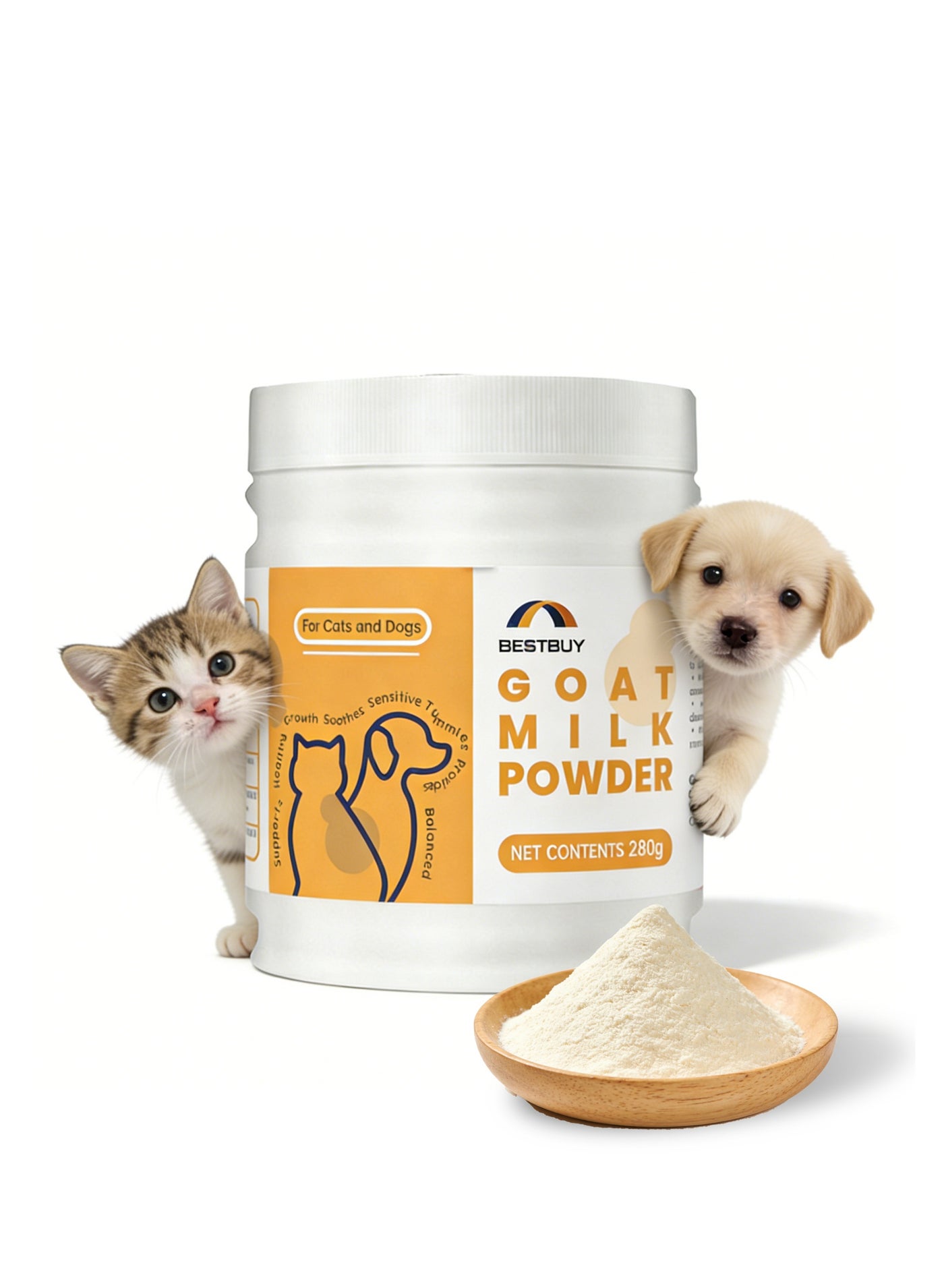 Goat Milk Powder for Dogs and Cats - Puppy Kitten Formula Dairy Replacement Packed with Protein & Vitamins for Immunity, Recovery & Growth for Active Pups and Kitties and Weak / Old / Pregnent Pets- 280g 56 Scoops
