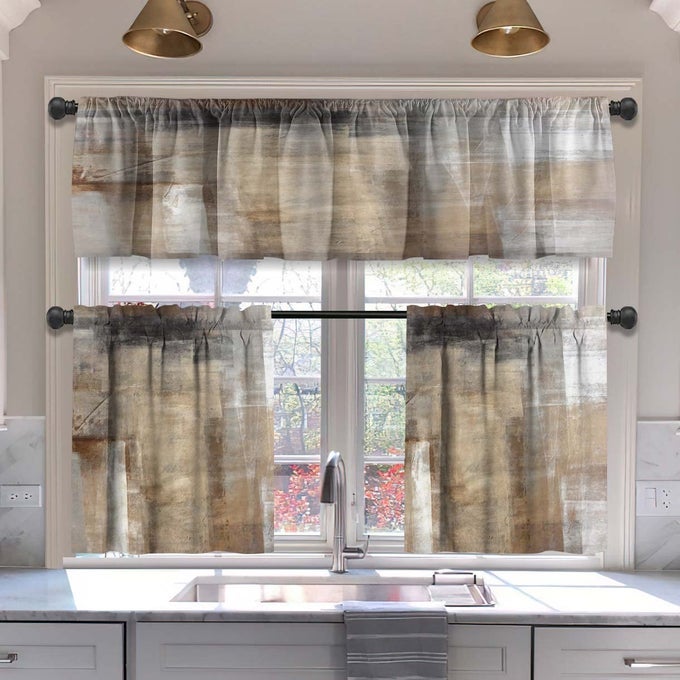 Brown Blackout Kitchen Curtains Tiers and Valances Set 3 Piece for Windows Beige Kitchen Window Curtains SetModern Abstract Art Valances for Living Room36 Tiers Set