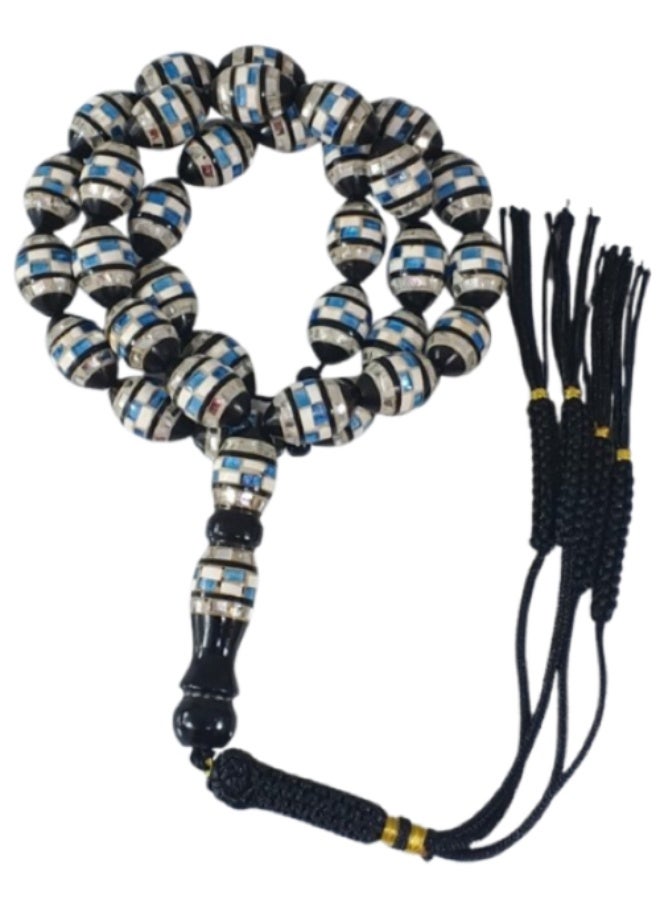 Inlaid Blue White Prayer Beads Rosary, 33g