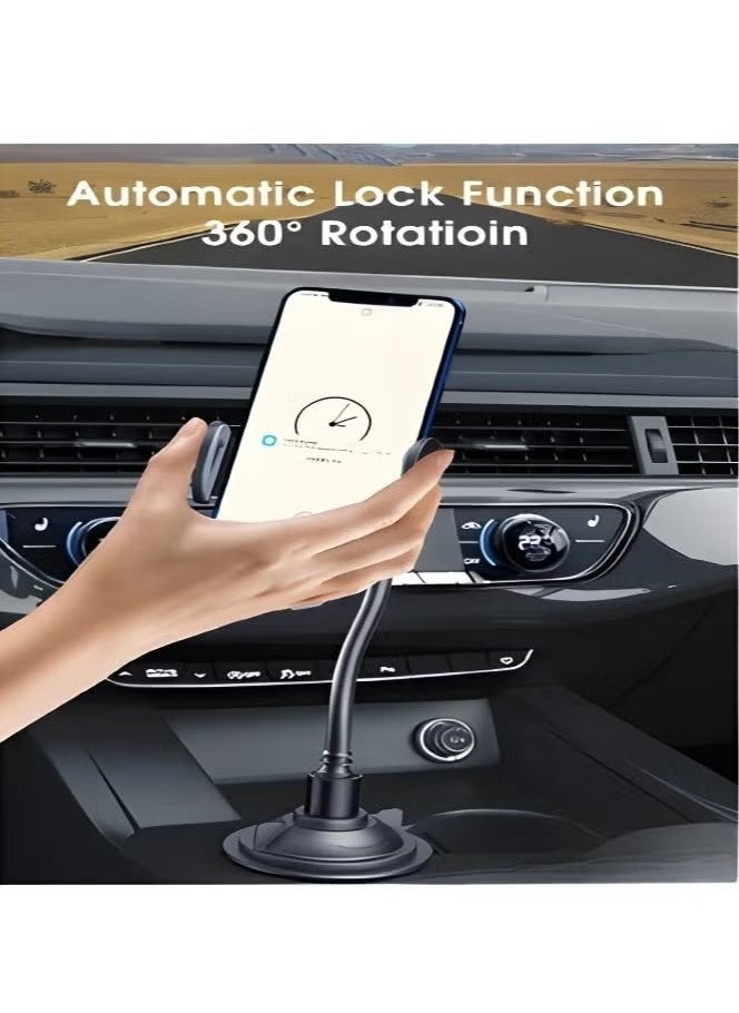 REBENUO 360° Rotating Gooseneck Car Phone Holder – Flexible Cup Holder Mount with Optional Air Vent Clip, Universal Fit for 50–90mm Devices, Compatible with All Smartphones (Black) - Image 2