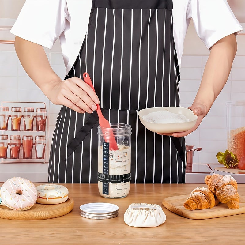 24 Oz Yeast Jar Set With Glass Jar Scraper Thermometer Lid For Baking Fermentation - Image 2
