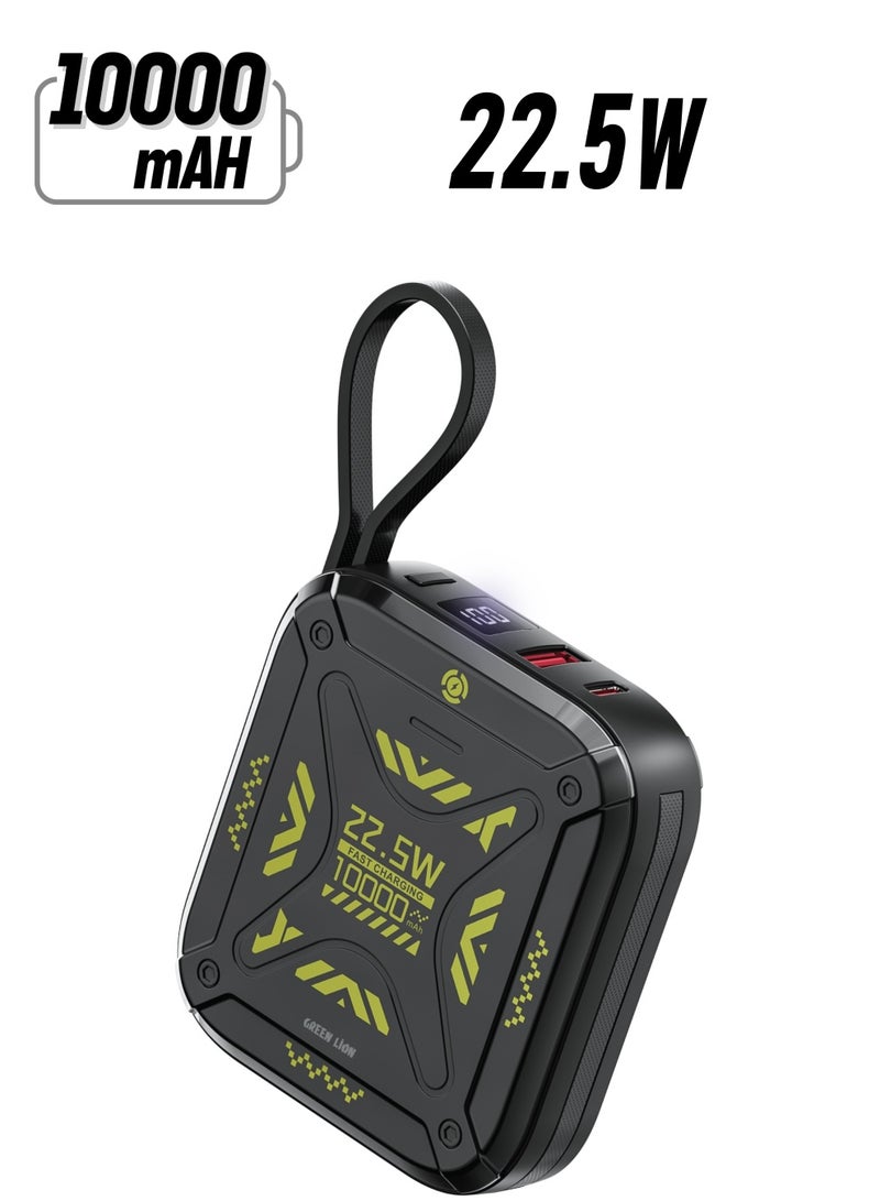 GREEN LION Xtreme 10 Power Bank 10000mAh PD 22.5W Fast Charger PowerBank 10000 mAh with Built-In Cable and Digital Display / Lightning Cable / USB-C Cable / USB-A Port / USB-C Port - Black - Image 2