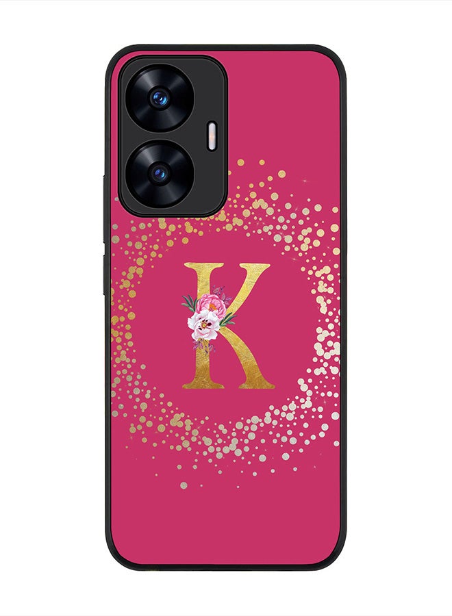 Stylizedd Cover for Realme C55 4G Case , Rugged Black Slim fit Thin Protective Phone Cases - Custom Monogram Initial Letter Floral Pattern Alphabet -K (Dark Pink Rose) - Image 1