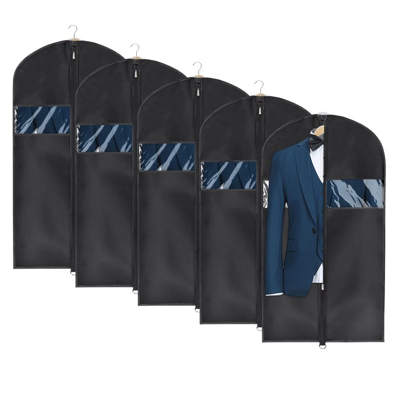 5 Pcs Heavy Duty Waterproof Garment Bag, 110x60cm Long Garment Bags, Breathable Dust Suit Dress Cover with Transparent Window for Hanging Clothes Storage and Travel, Dust Protection Clothing Bag - Image 1
