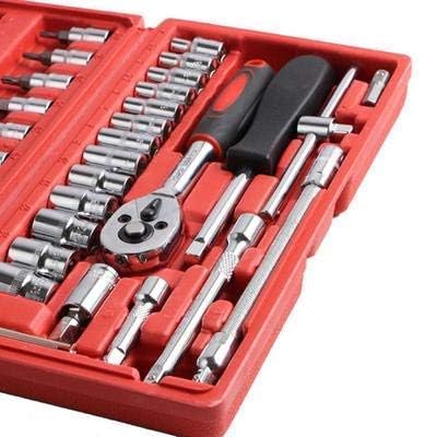 VINSU 46 in 1 Pcs Tool Kit Screwdriver and Socket Set Multi Purpose Combination Tool Case Precision Socket Set Red - Image 3