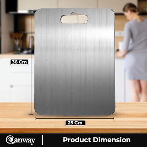 CANWAY® Stainless Steel Chopping Board 36x25 cm with Handle|Anti-Slip Cutting Board for Kitchen|Hygienic & Easy Clean|Ideal for Vegetables, Fruits & Meat|Heavy-Duty Non Slip Chopper|Large - Image 2