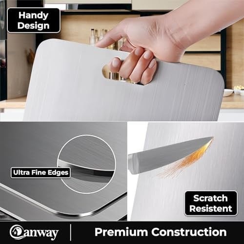 CANWAY® Stainless Steel Chopping Board 36x25 cm with Handle|Anti-Slip Cutting Board for Kitchen|Hygienic & Easy Clean|Ideal for Vegetables, Fruits & Meat|Heavy-Duty Non Slip Chopper|Large - Image 4