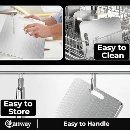 CANWAY® Stainless Steel Chopping Board 36x25 cm with Handle|Anti-Slip Cutting Board for Kitchen|Hygienic & Easy Clean|Ideal for Vegetables, Fruits & Meat|Heavy-Duty Non Slip Chopper|Large - Image 5