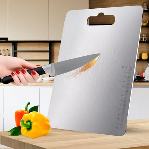 CANWAY® Stainless Steel Chopping Board 36x25 cm with Handle|Anti-Slip Cutting Board for Kitchen|Hygienic & Easy Clean|Ideal for Vegetables, Fruits & Meat|Heavy-Duty Non Slip Chopper|Large - Image 1