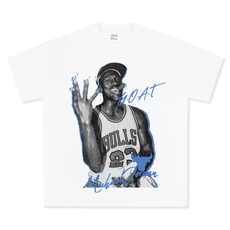 Retro Air Legendary Printed Short-sleeved T-shirt All-match Simple Round Neck Heavy Small Collar Casual Long-sleeved Ins - Image 1