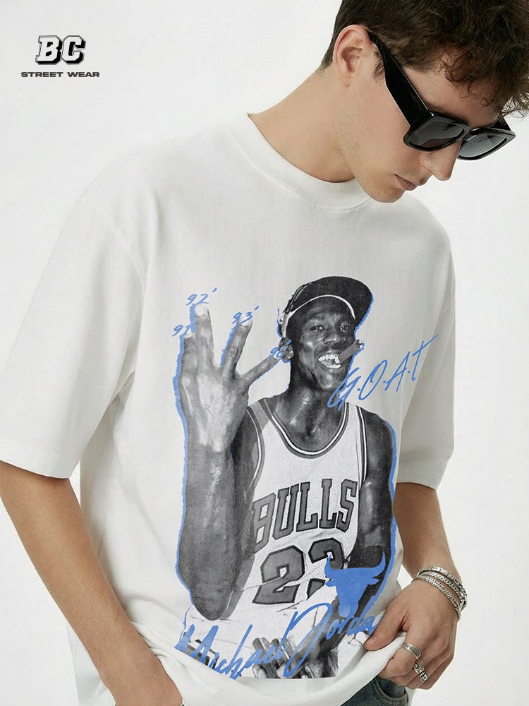 Retro Air Legendary Printed Short-sleeved T-shirt All-match Simple Round Neck Heavy Small Collar Casual Long-sleeved Ins - Image 2